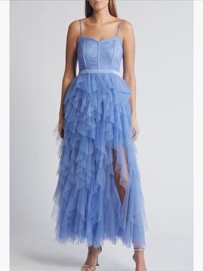 Chelsea28 Corset Lace and Tulle Gown in Blue Hydrangea
